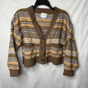 Pink Rose Womens Long Sleeve Button Front V Neck Cardigan Sweater -Medium
